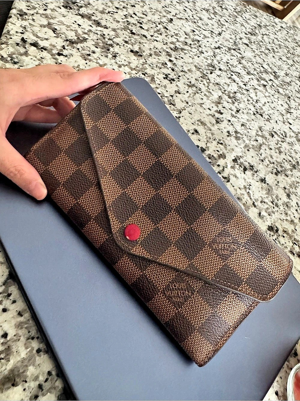 Louis Vuitton Sarah Wallet Damier Ebene Brown & Red